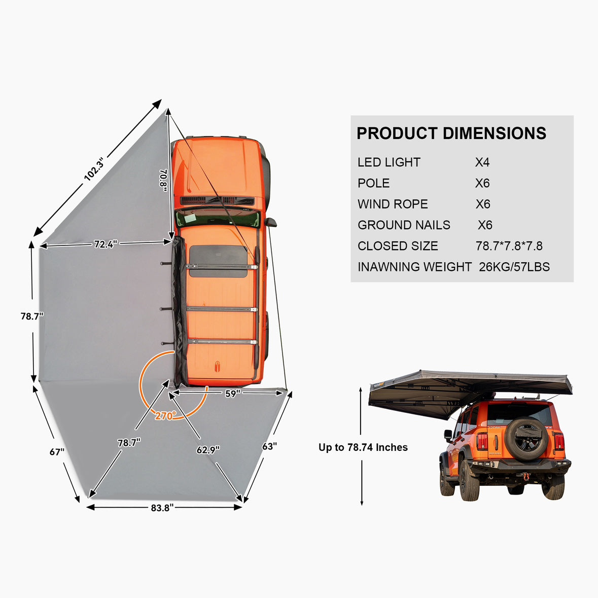 Naturnest 270° Awning Plus – Passenger Side, Waterproof & UV-Proof W155373195