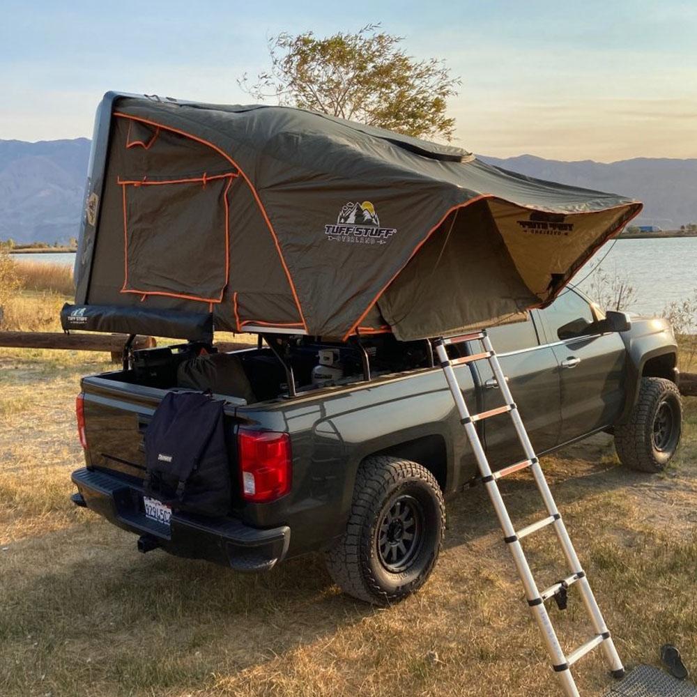 Tuff Stuff Overland Alpha Hardshell Top-Side Open Rooftop Tent, Gray, 4 Person TS-RTT-CS-GR