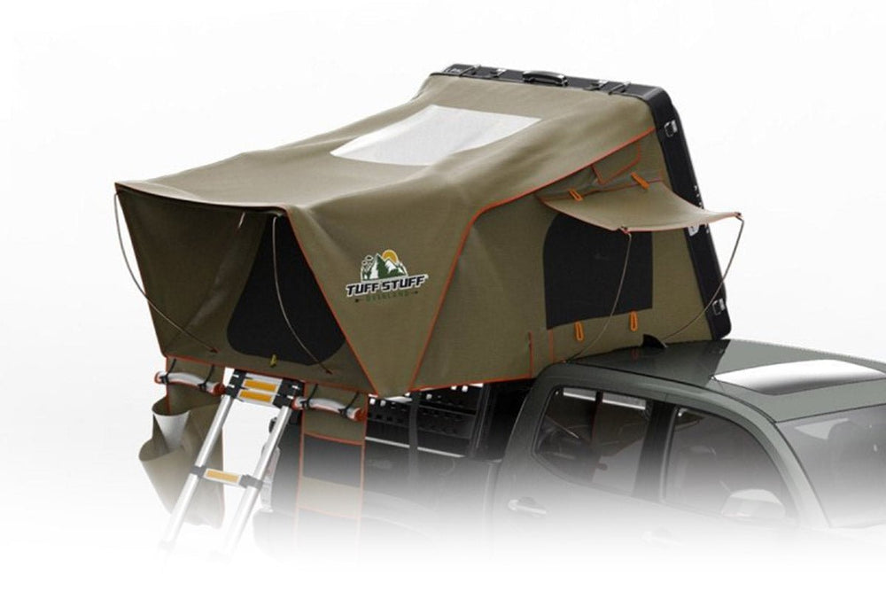 Tuff Stuff Overland Alpha II Hardshell Top-Side Open Rooftop Tent, Black, 2 Person TS-RTT-CS2-BK
